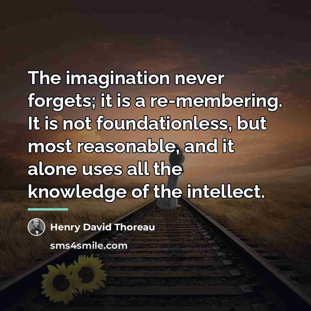 “The imagination never forgets; it is a re-membering. It is…” quote by Henry David Thoreau