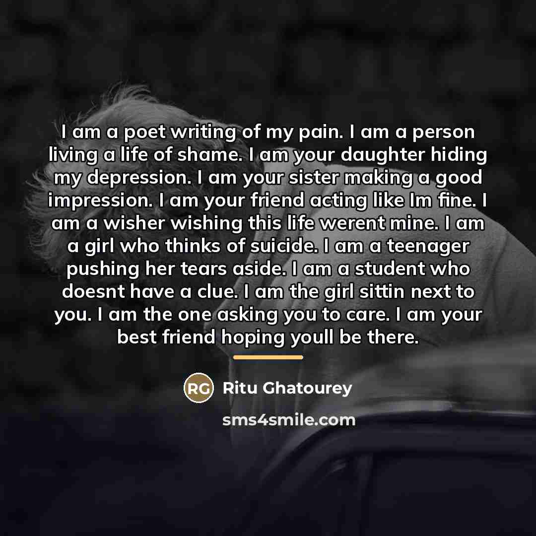 “I am a poet writing of my pain. I am…” quote by Ritu Ghatourey