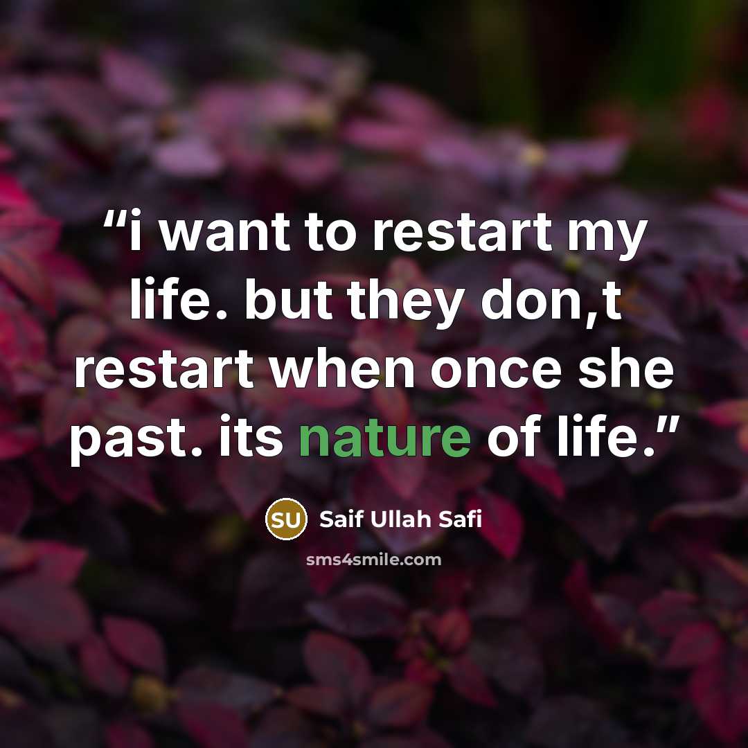 “i want to restart my life. but they don,t restart when once she past. its nature of life.” quote by Saif Ullah Safi