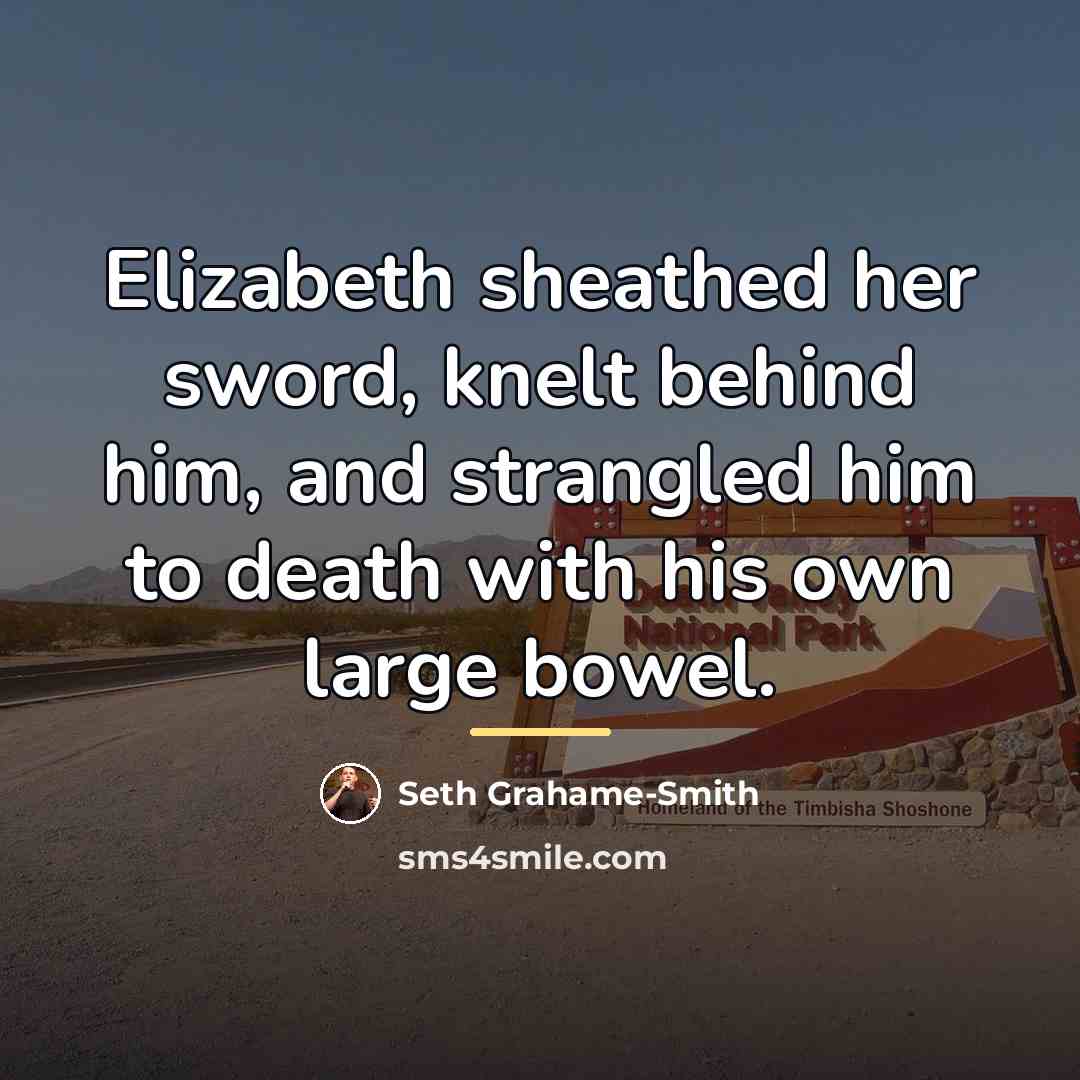 “Elizabeth sheathed her sword, knelt behind him, and strangled him…” quote by Seth Grahame-Smith