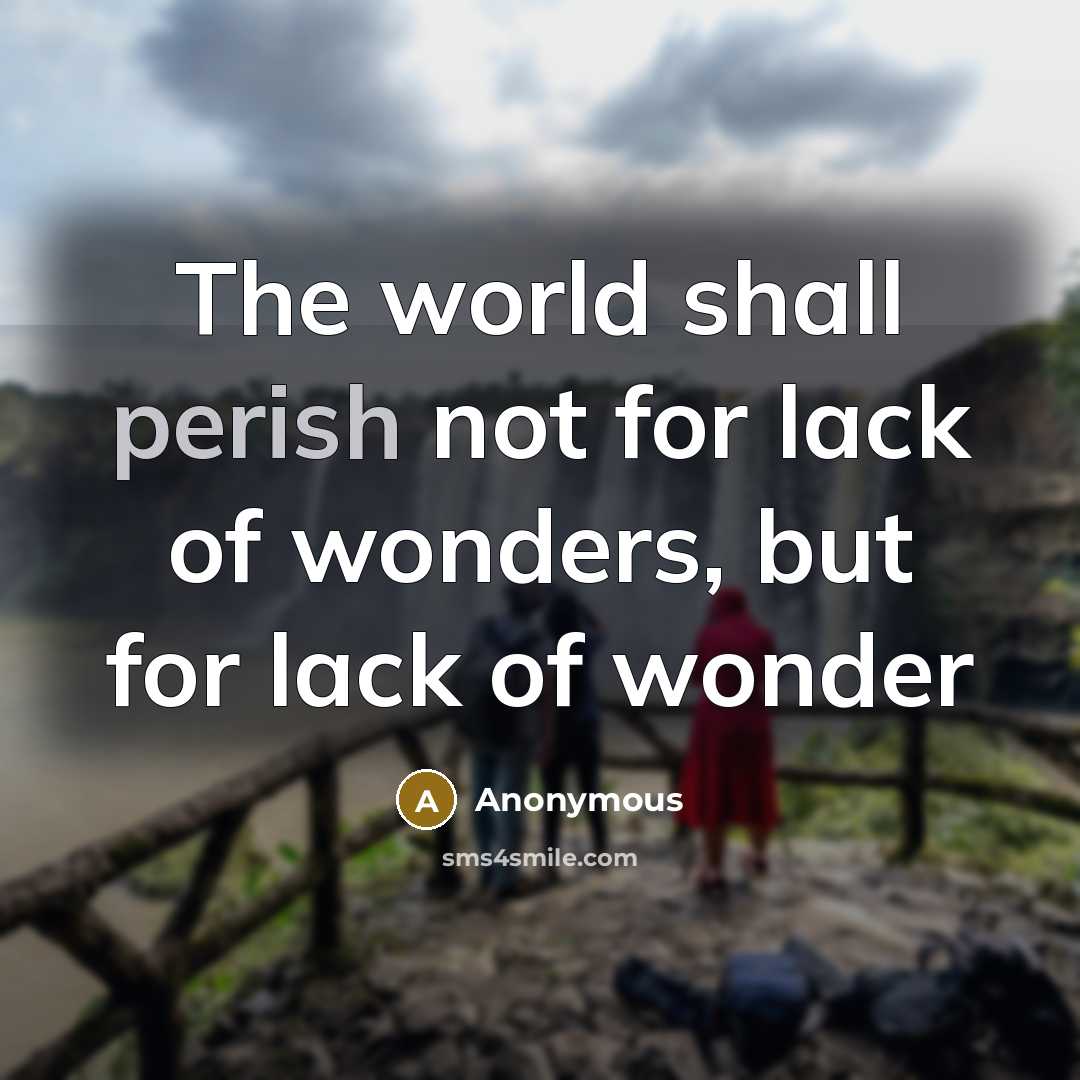 “The world shall perish not for lack of wonders, but…” quote by Anonymous