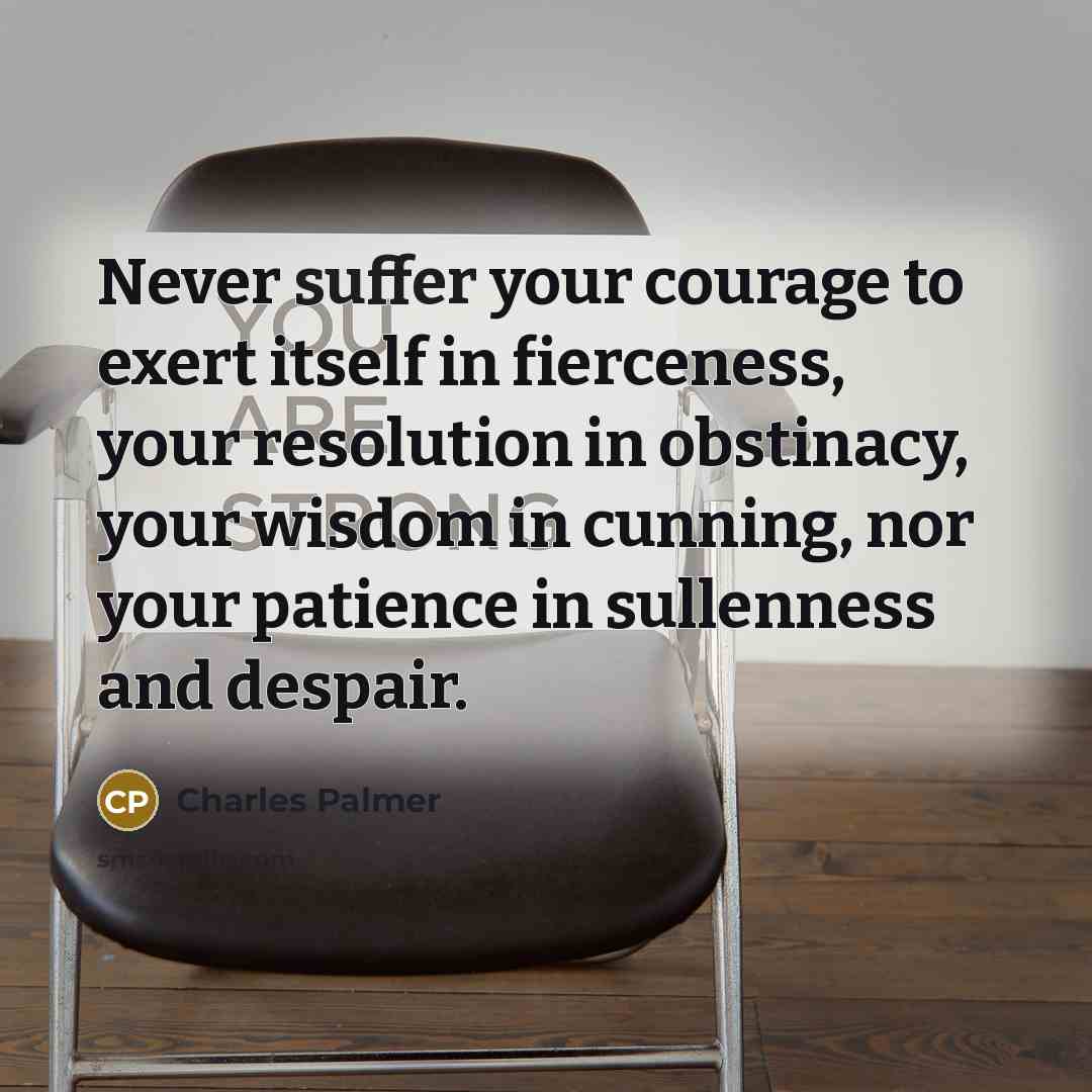 “Never suffer your courage to exert itself in fierceness, your resolution in obstinacy, your wisdom in cunning, nor your patience in sullenness and despair.” quote by Charles Palmer