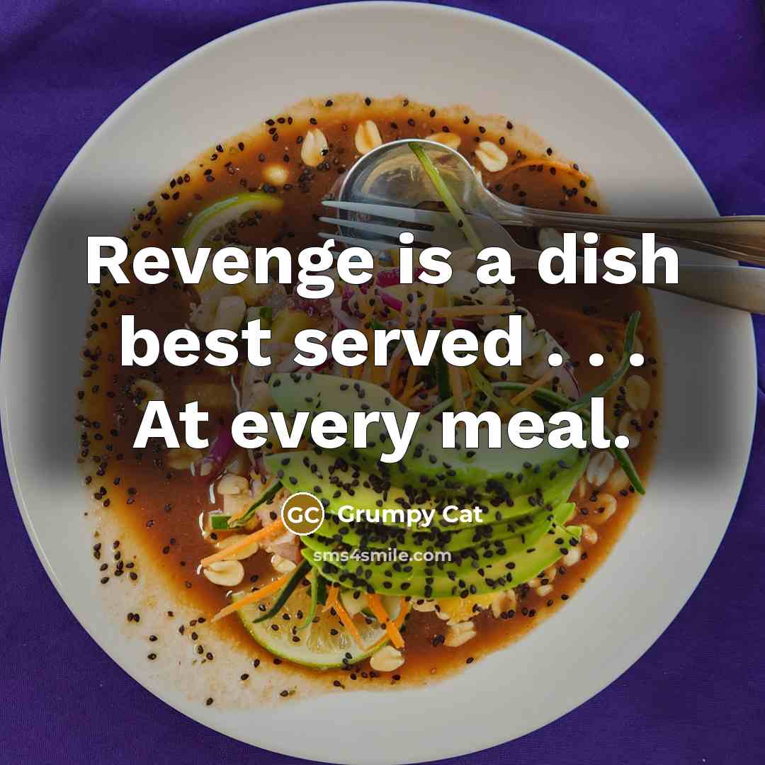 “Revenge is a dish best served . . . At…” quote by Grumpy Cat