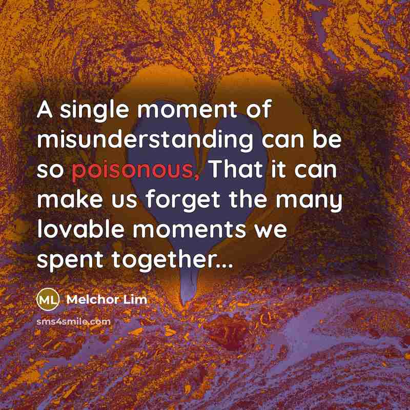 “A single moment of misunderstanding can be so poisonous, That…” quote by Melchor Lim