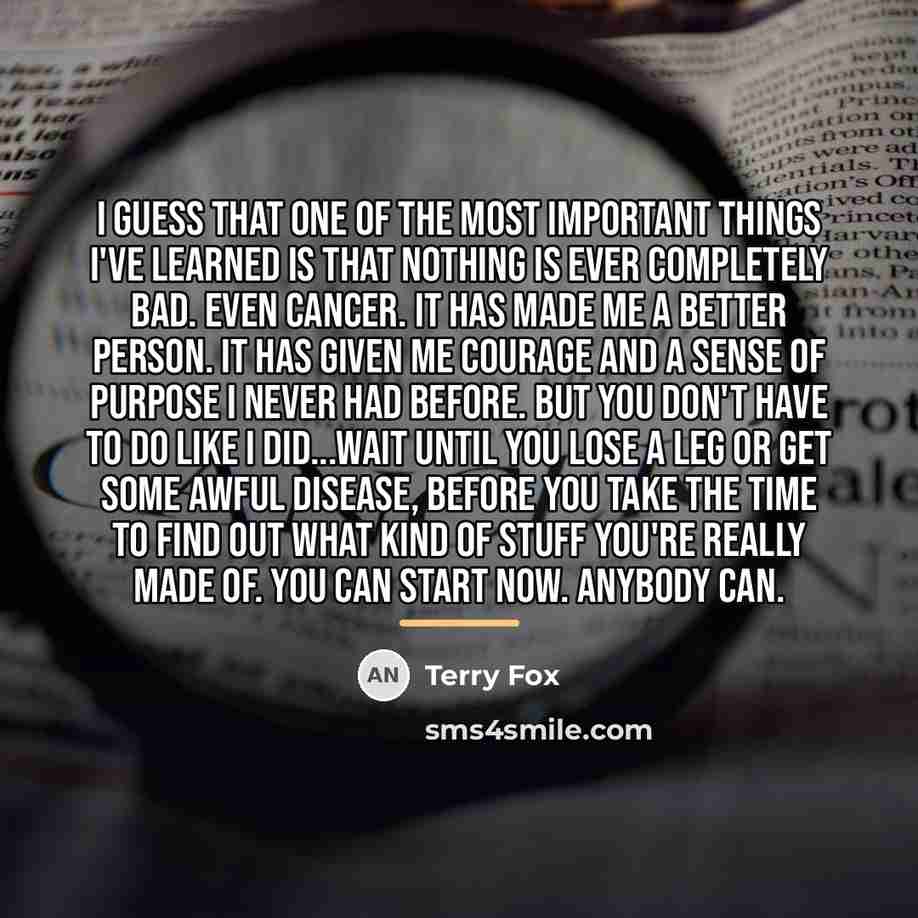 “I guess that one of the most important things I've…” quote by Terry Fox