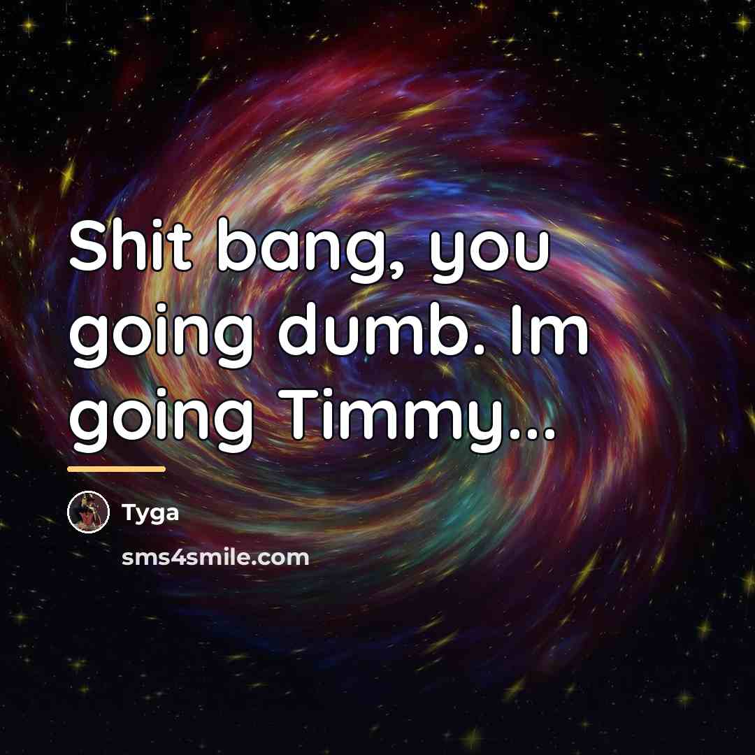 “Shit bang, you going dumb. Im going Timmy...…” quote by Tyga