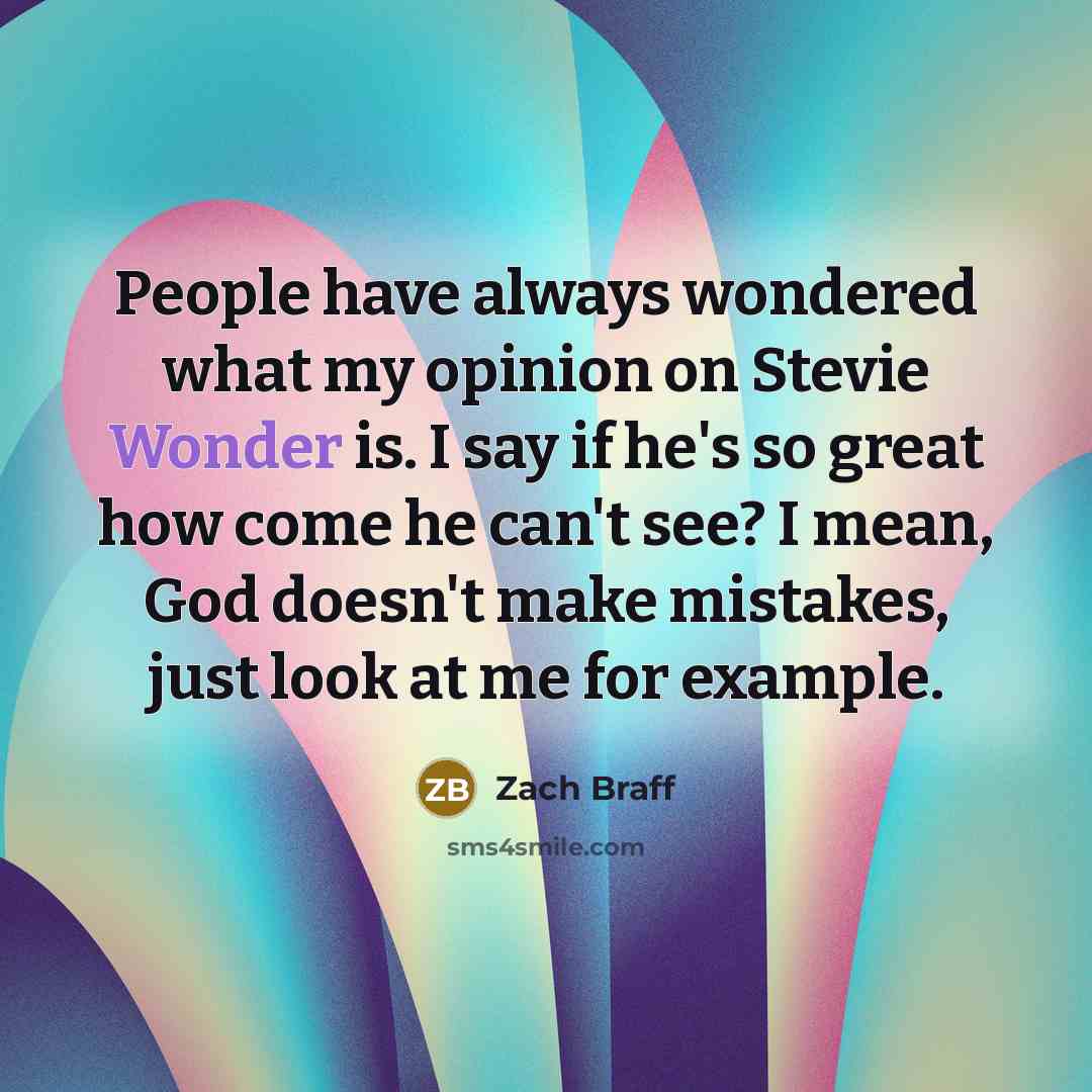 “People have always wondered what my opinion on Stevie Wonder…” quote by Zach Braff