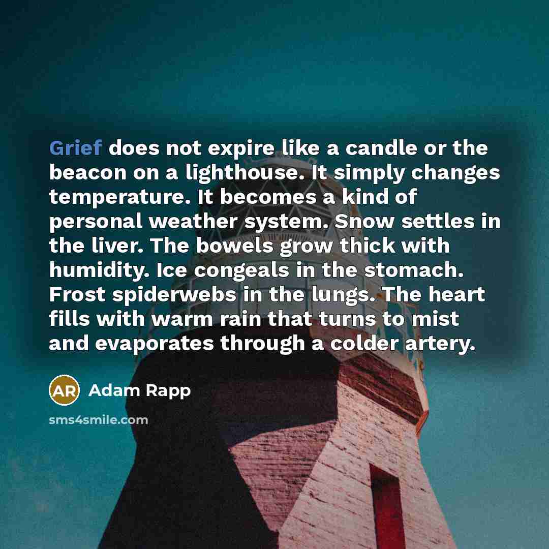 “Grief does not expire like a candle or the beacon…” quote by Adam Rapp