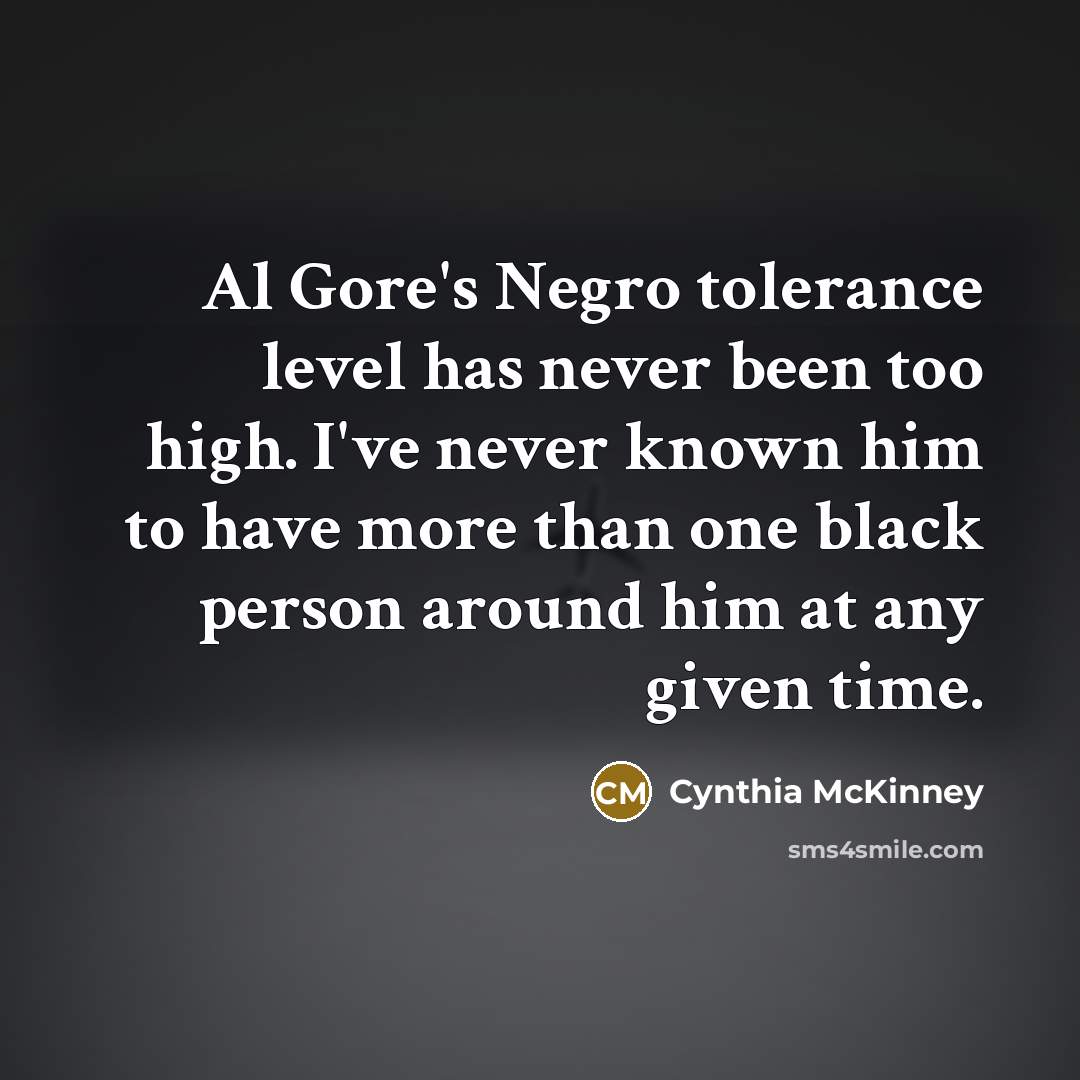 “Al Gore's Negro tolerance level has never been too high.…” quote by Cynthia McKinney