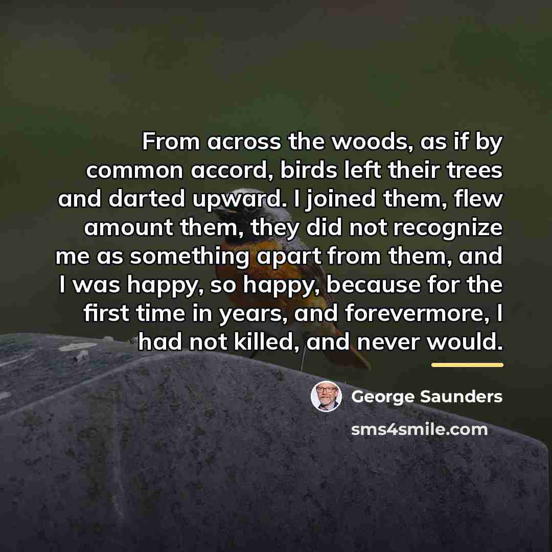 “From across the woods, as if by common accord, birds…” quote by George Saunders
