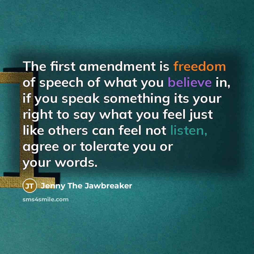 “The first amendment is freedom of speech of what you…” quote by Jenny The Jawbreaker
