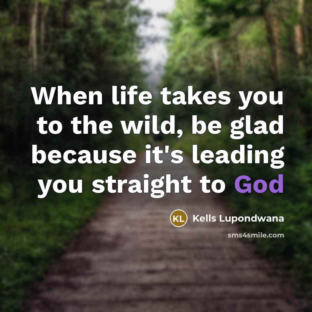 “When life takes you to the wild, be glad because it's leading you straight to God” quote by Kells Lupondwana