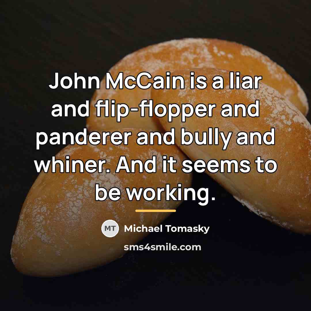 “John McCain is a liar and flip-flopper and panderer and…” quote by Michael Tomasky