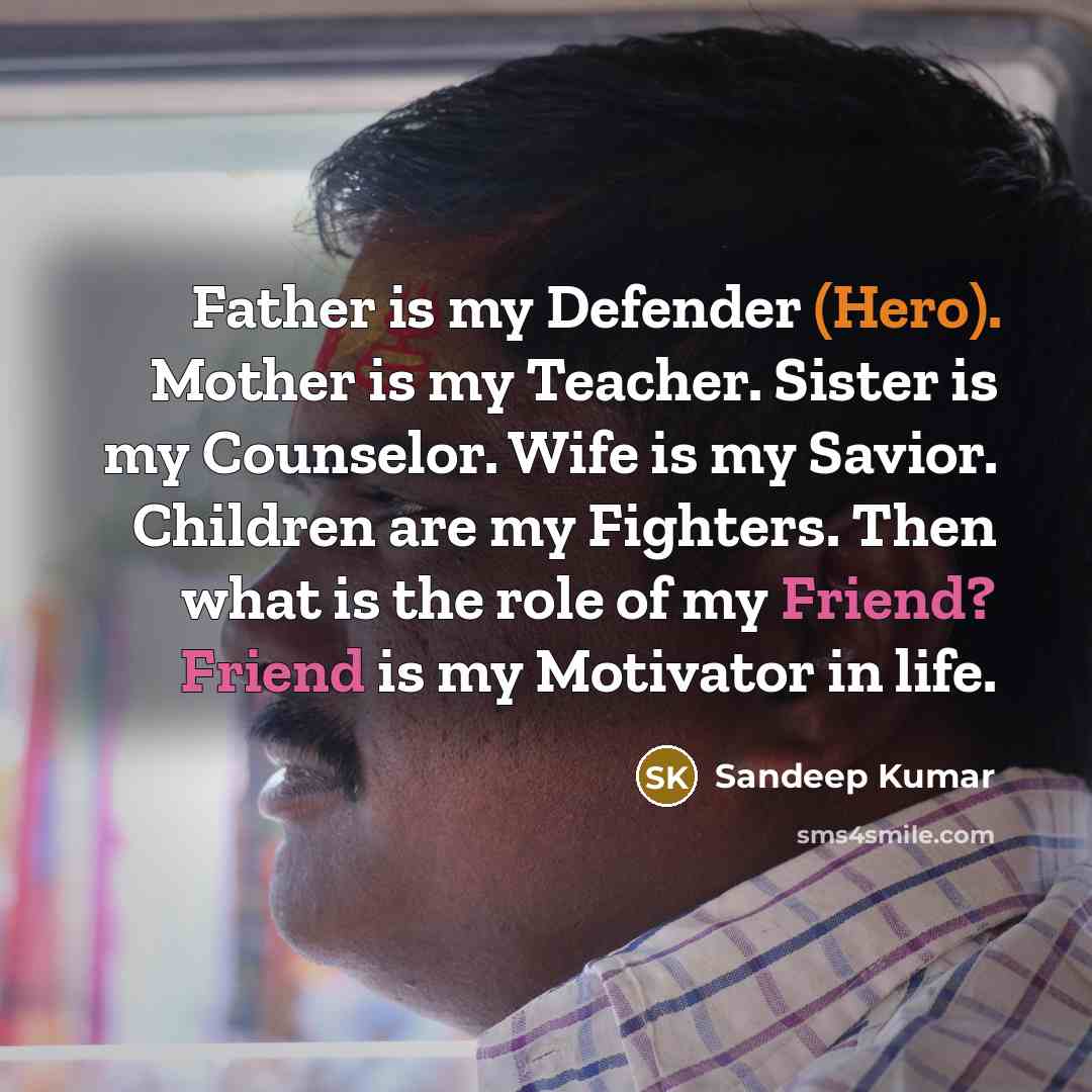 “Father is my Defender (Hero). Mother is my Teacher. Sister…” quote by Sandeep Kumar