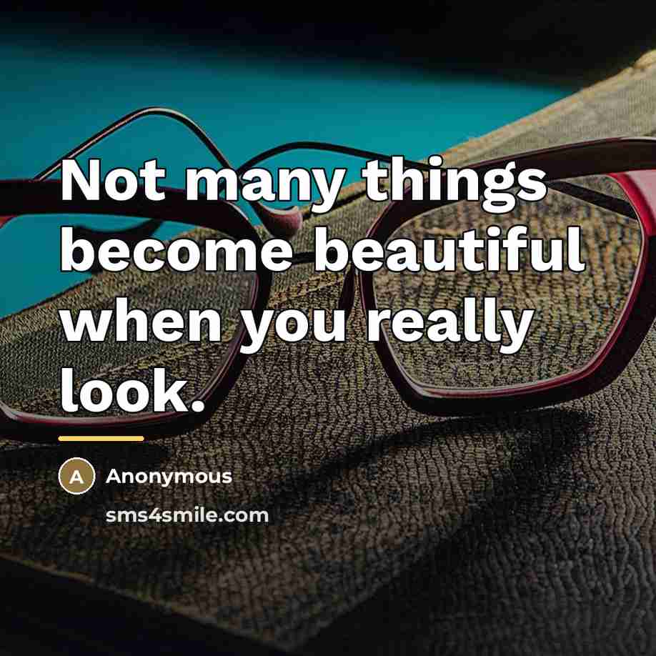 “Not many things become beautiful when you really look.…” quote by Anonymous