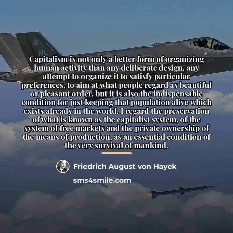 “Capitalism is not only a better form of organizing human…” quote by Friedrich August von Hayek
