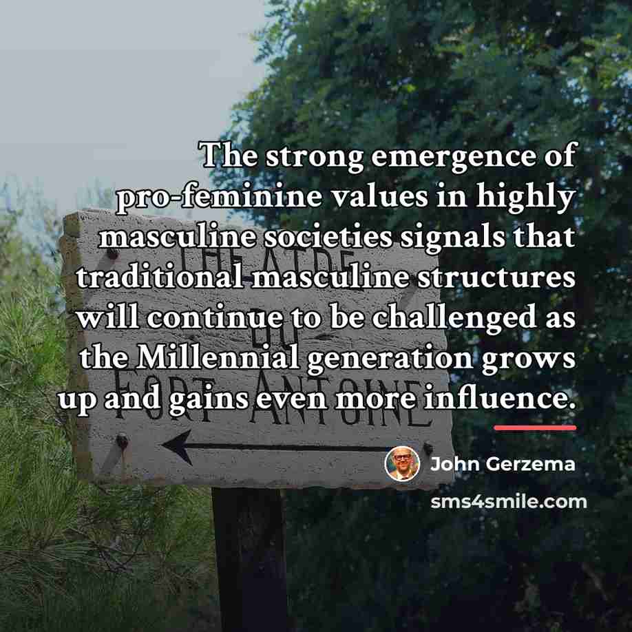 “The strong emergence of pro-feminine values in highly masculine societies…” quote by John Gerzema