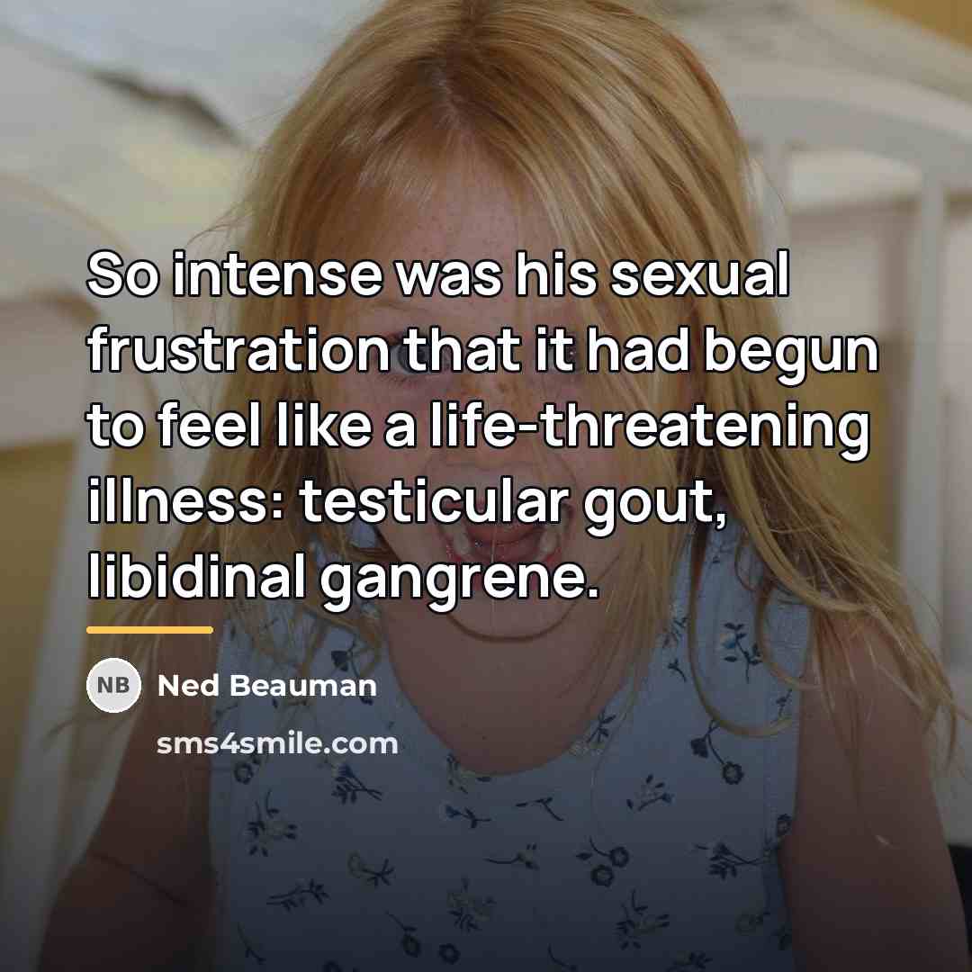 “So intense was his sexual frustration that it had begun…” quote by Ned Beauman