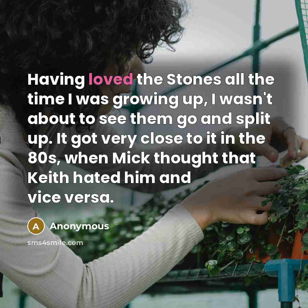 “Having loved the Stones all the time I was growing…” quote by Anonymous