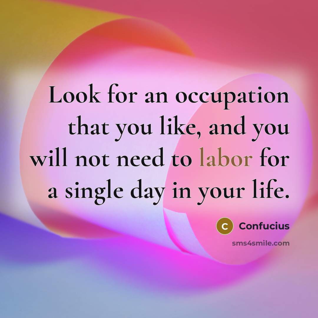 “Look for an occupation that you like, and you will…” quote by Confucius