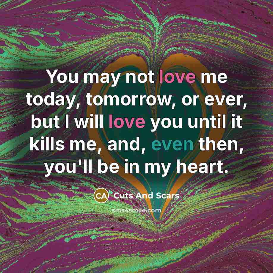 “You may not love me today, tomorrow, or ever, but…” quote by Cuts And Scars