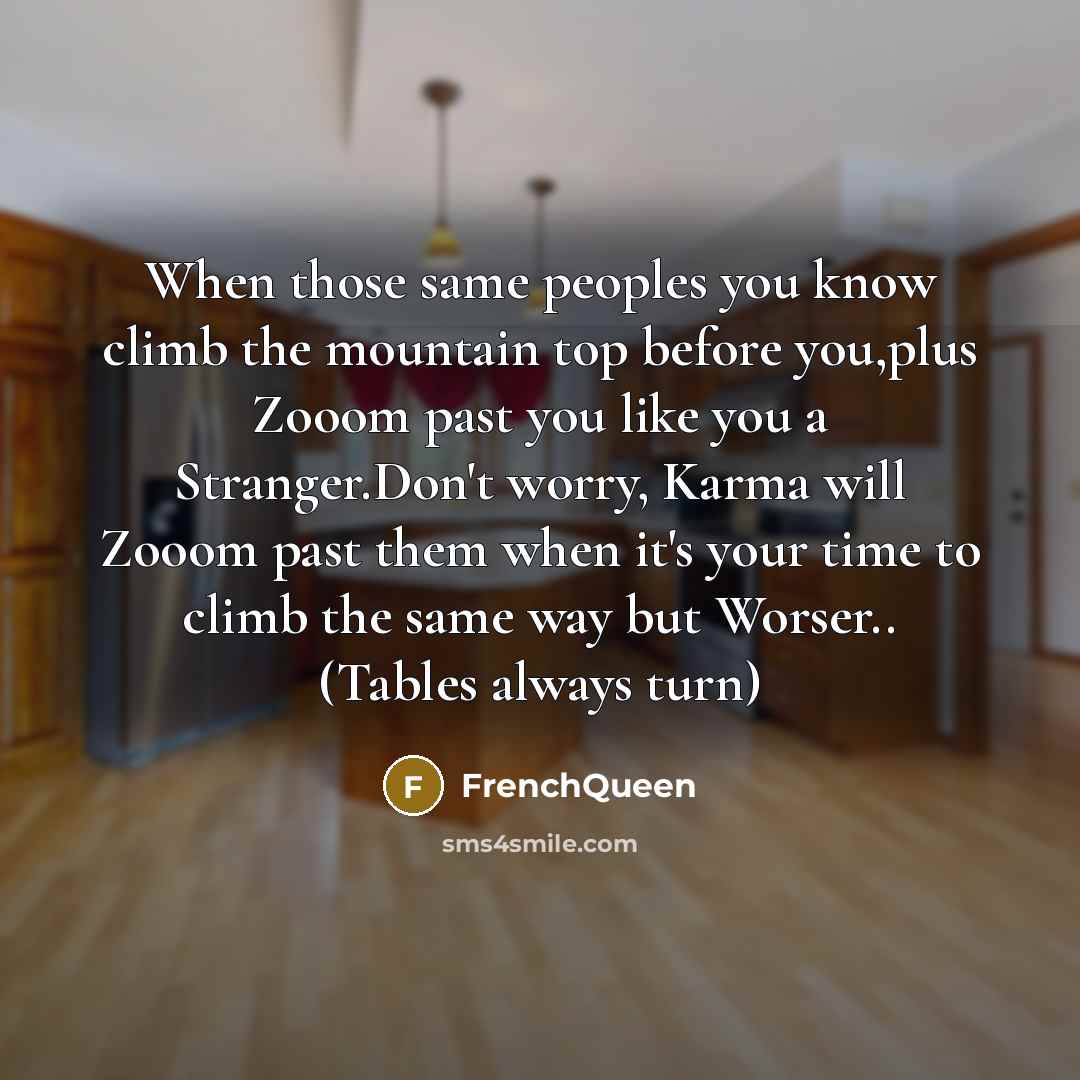 “When those same peoples you know climb the mountain top before you,plus Zooom past you like you a Stranger.Don't worry, Karma will Zooom past them when it's your time to climb the same way but Worser.. (Tables always turn)” quote by Frenchqueen