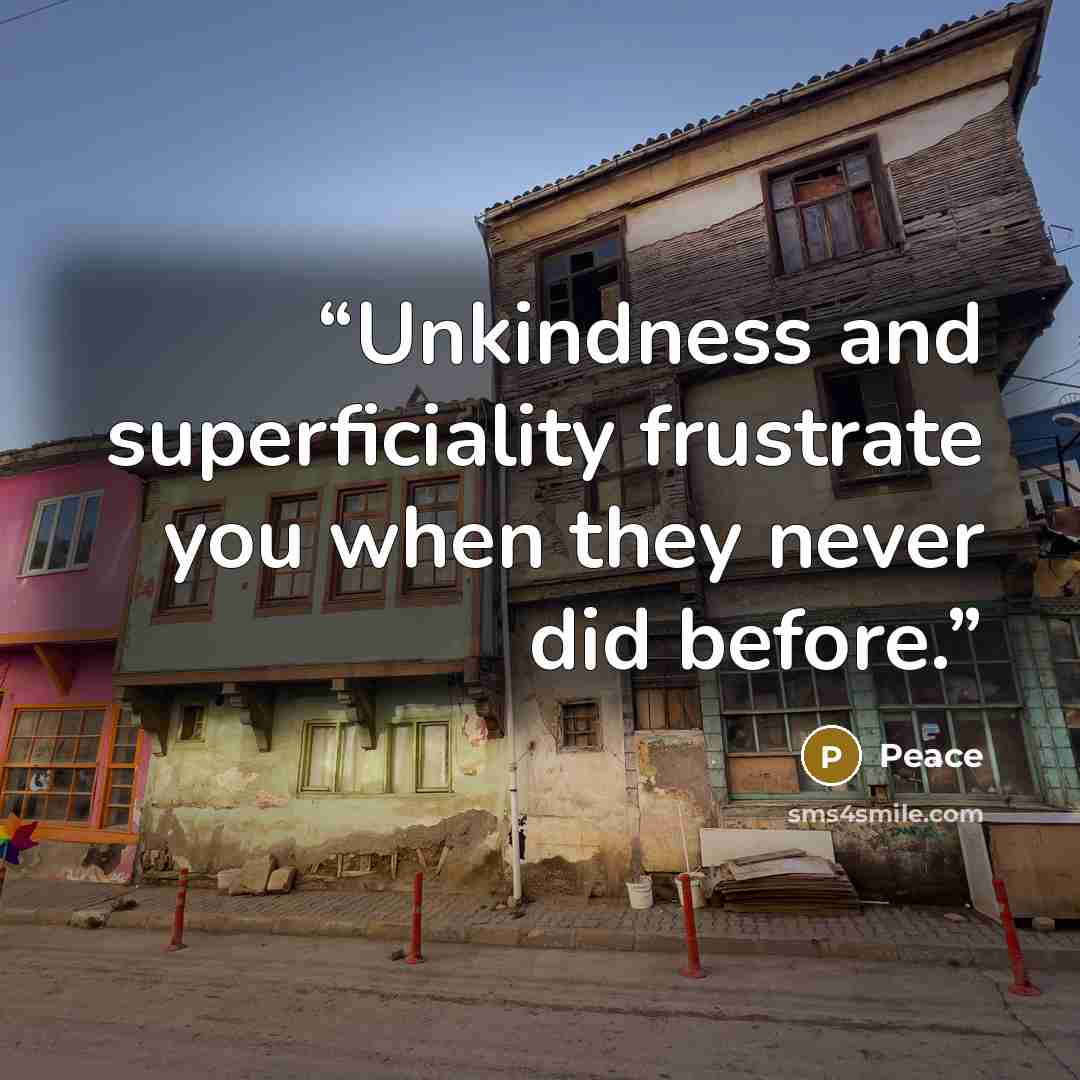 “Unkindness and superficiality frustrate you when they never did before.” quote by Peace