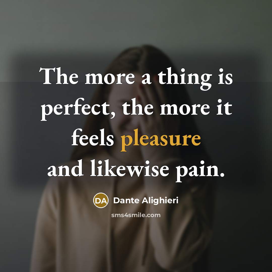 “The more a thing is perfect, the more it feels…” quote by Dante Alighieri