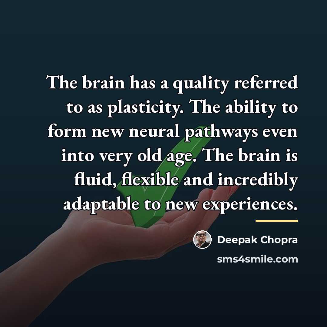 “The brain has a quality referred to as plasticity. The…” quote by Deepak Chopra