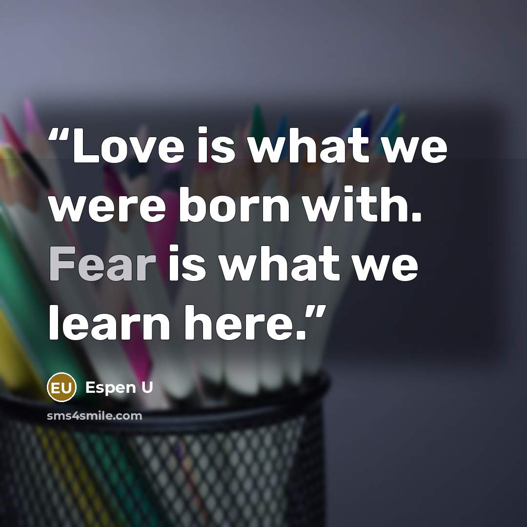 “Love is what we were born with. Fear is what we learn here.” quote by Espen U