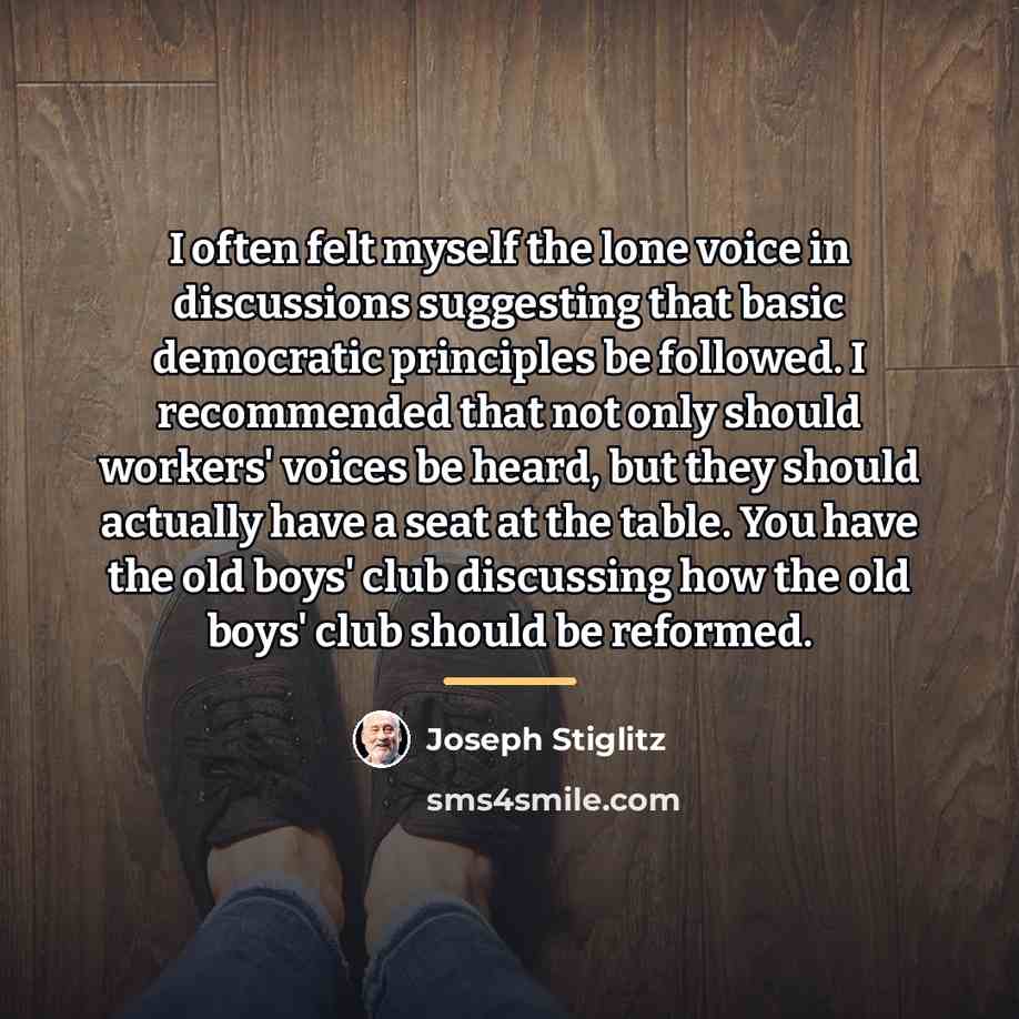 “I often felt myself the lone voice in discussions suggesting…” quote by Joseph Stiglitz