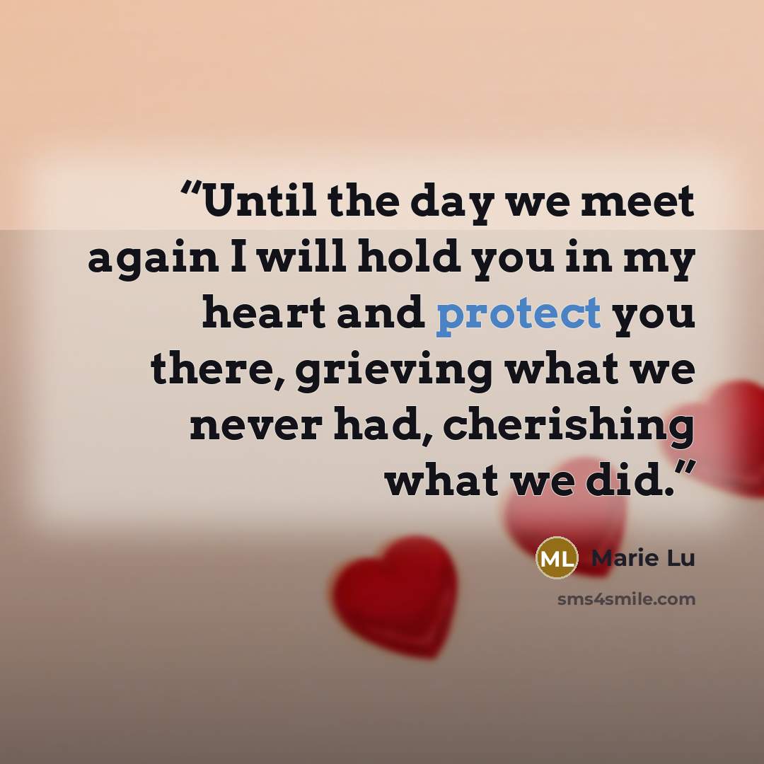 “Until the day we meet again I will hold you in my heart and protect you there, grieving what we never had, cherishing what we did.” quote by Marie Lu
