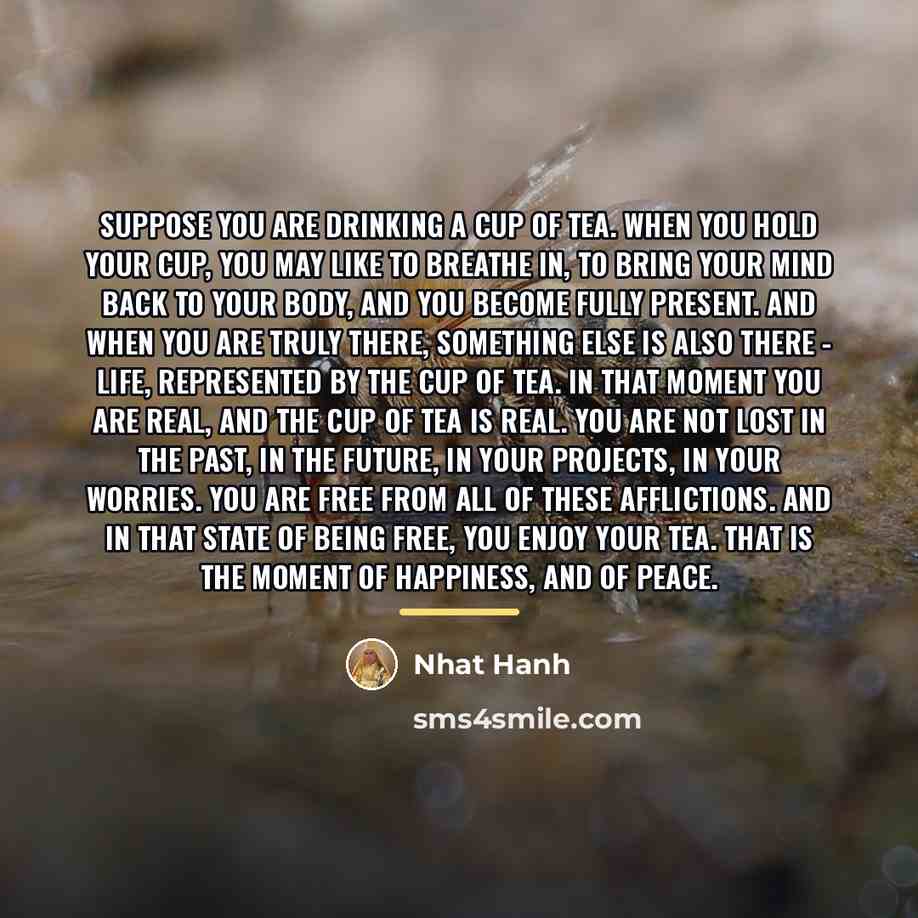 “Suppose you are drinking a cup of tea. When you…” quote by Nhat Hanh