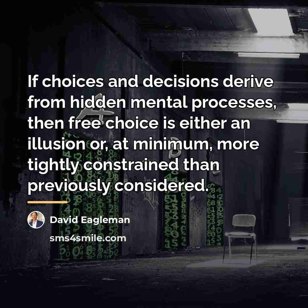 “If choices and decisions derive from hidden mental processes, then…” quote by David Eagleman