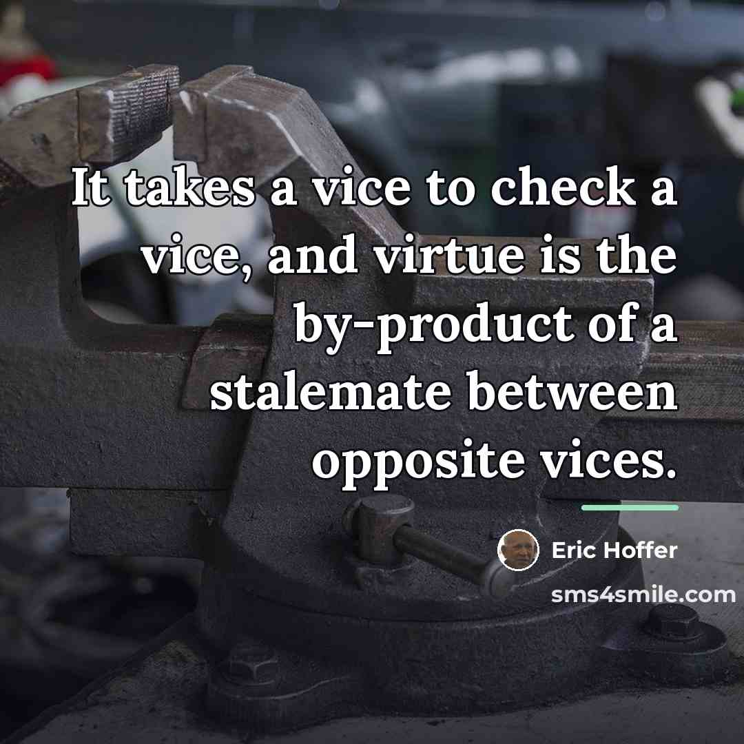 “It takes a vice to check a vice, and virtue…” quote by Eric Hoffer