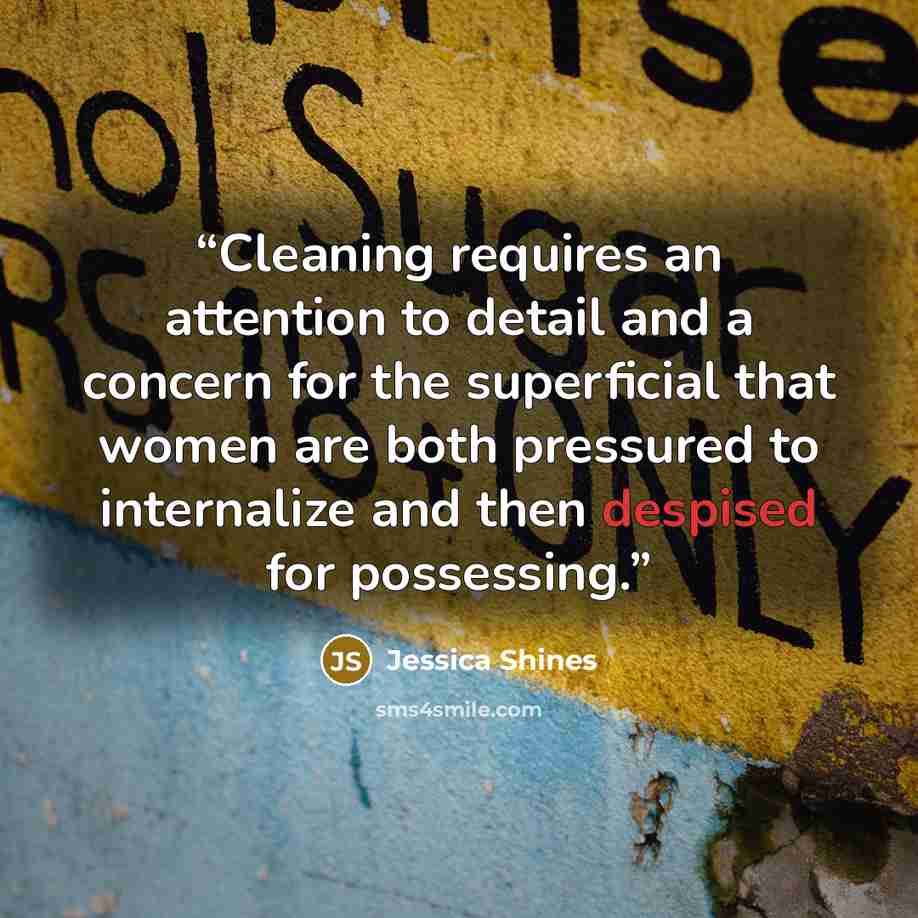 “Cleaning requires an attention to detail and a concern for the superficial that women are both pressured to internalize and then despised for possessing.” quote by Jessica Shines