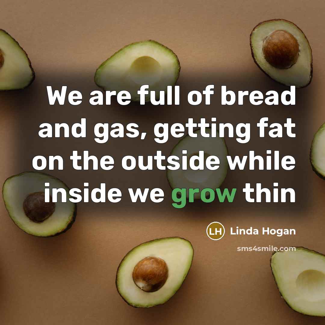 “We are full of bread and gas, getting fat on…” quote by Linda Hogan