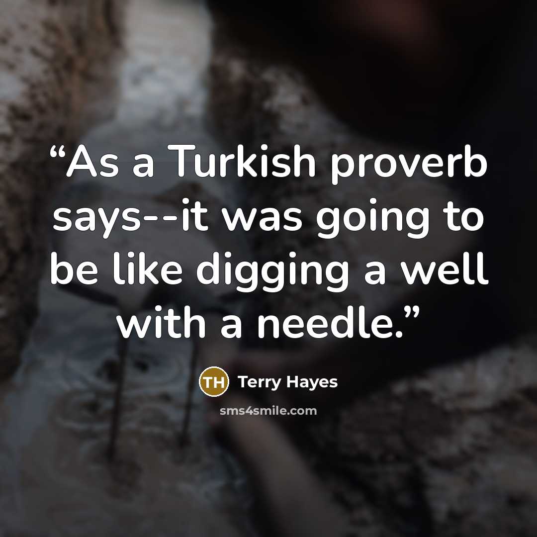 “As a Turkish proverb says--it was going to be like digging a well with a needle.” quote by Terry Hayes