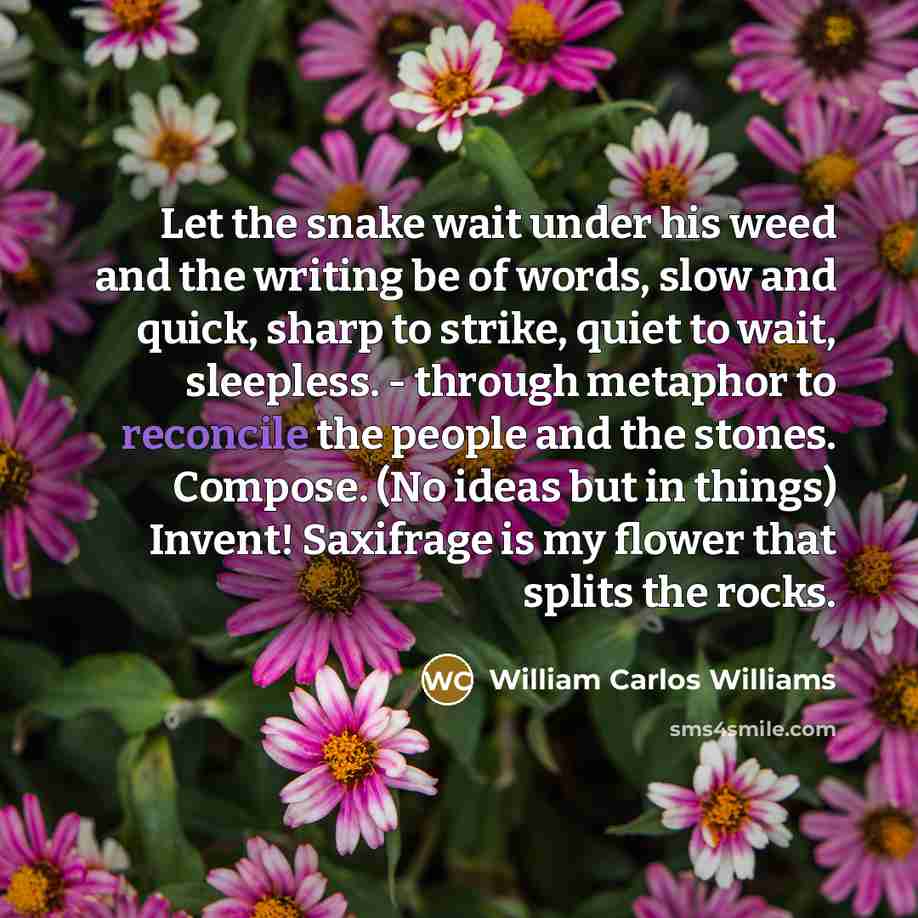 “Let the snake wait under his weed and the writing…” quote by William Carlos Williams