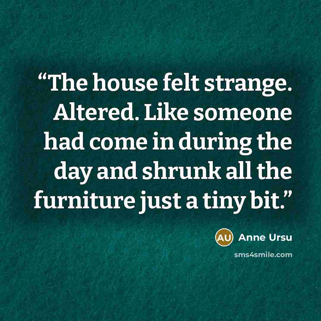 “The house felt strange. Altered. Like someone had come in during the day and shrunk all the furniture just a tiny bit.” quote by Anne Ursu