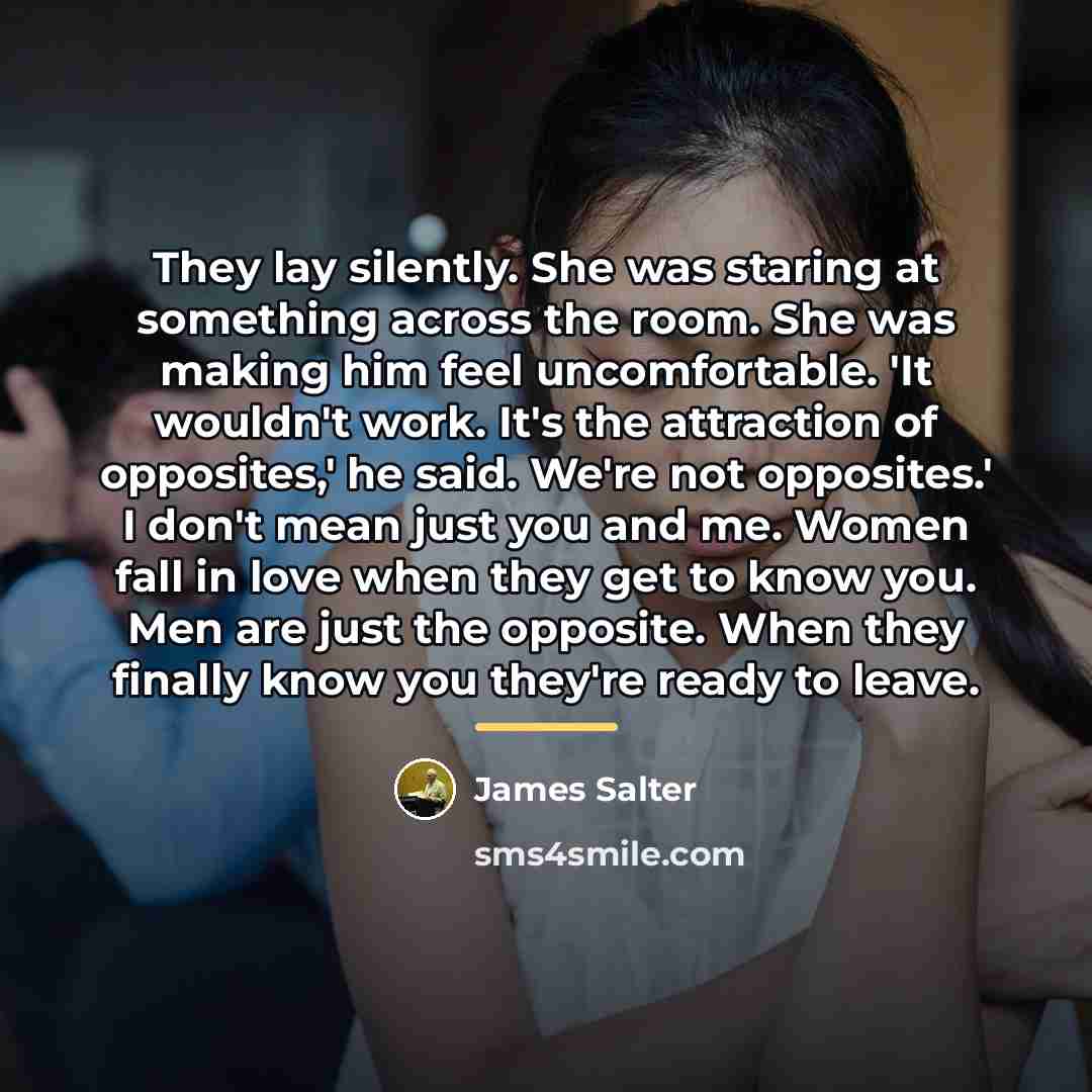 “They lay silently. She was staring at something across the…” quote by James Salter