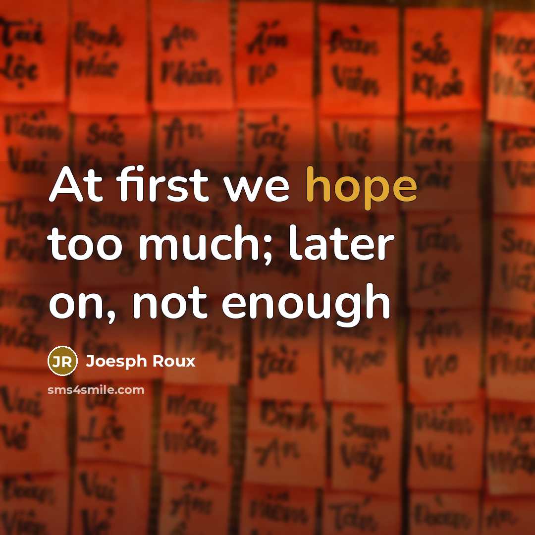 “At first we hope too much; later on, not enough” quote by Joesph Roux