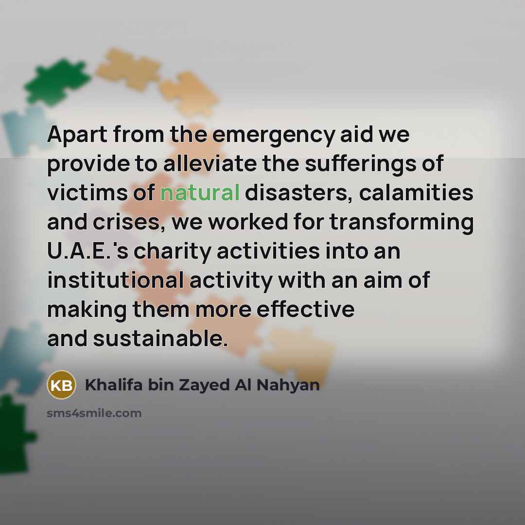 “Apart from the emergency aid we provide to alleviate the…” quote by Khalifa bin Zayed Al Nahyan
