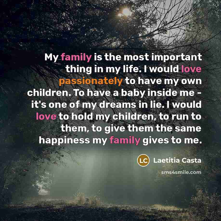 “My family is the most important thing in my life.…” quote by Laetitia Casta