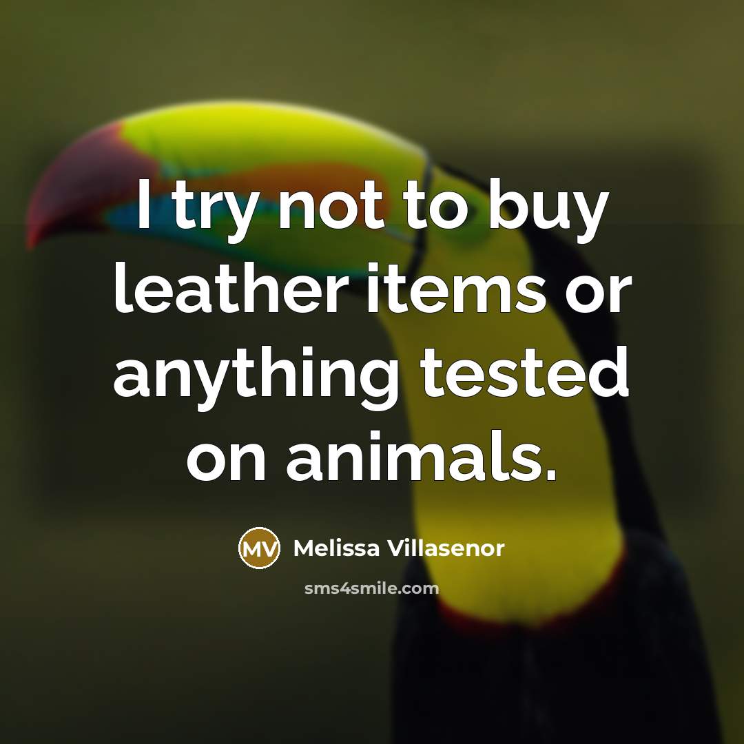 “I try not to buy leather items or anything tested…” quote by Melissa Villasenor