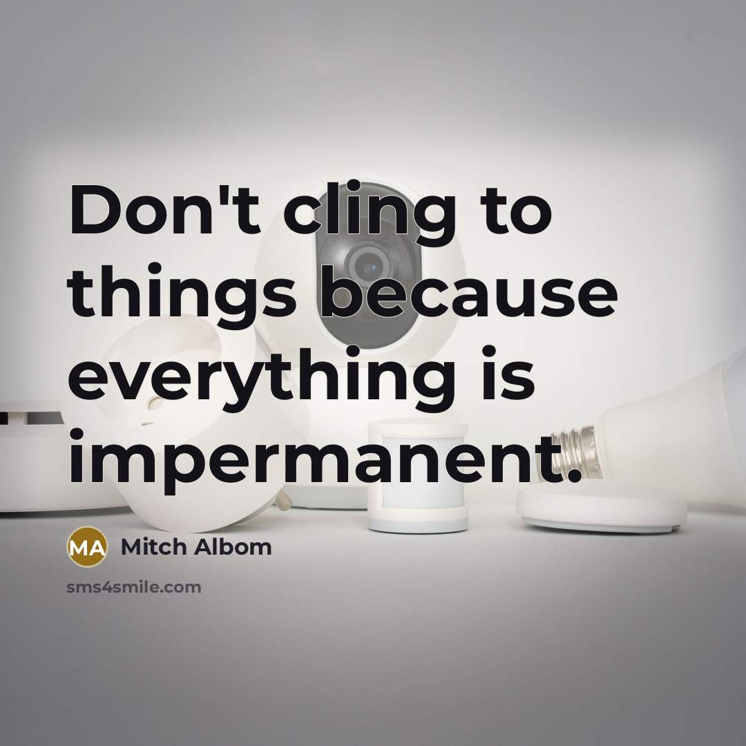 “Don't cling to things because everything is impermanent.…” quote by Mitch Albom