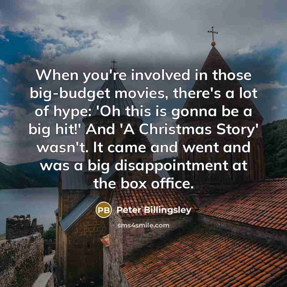 “When you're involved in those big-budget movies, there's a lot of hype: 'Oh this is gonna be a big hit!' And 'A Christmas Story' wasn't. It came and went and was a big disappointment at the box office.” quote by Peter Billingsley