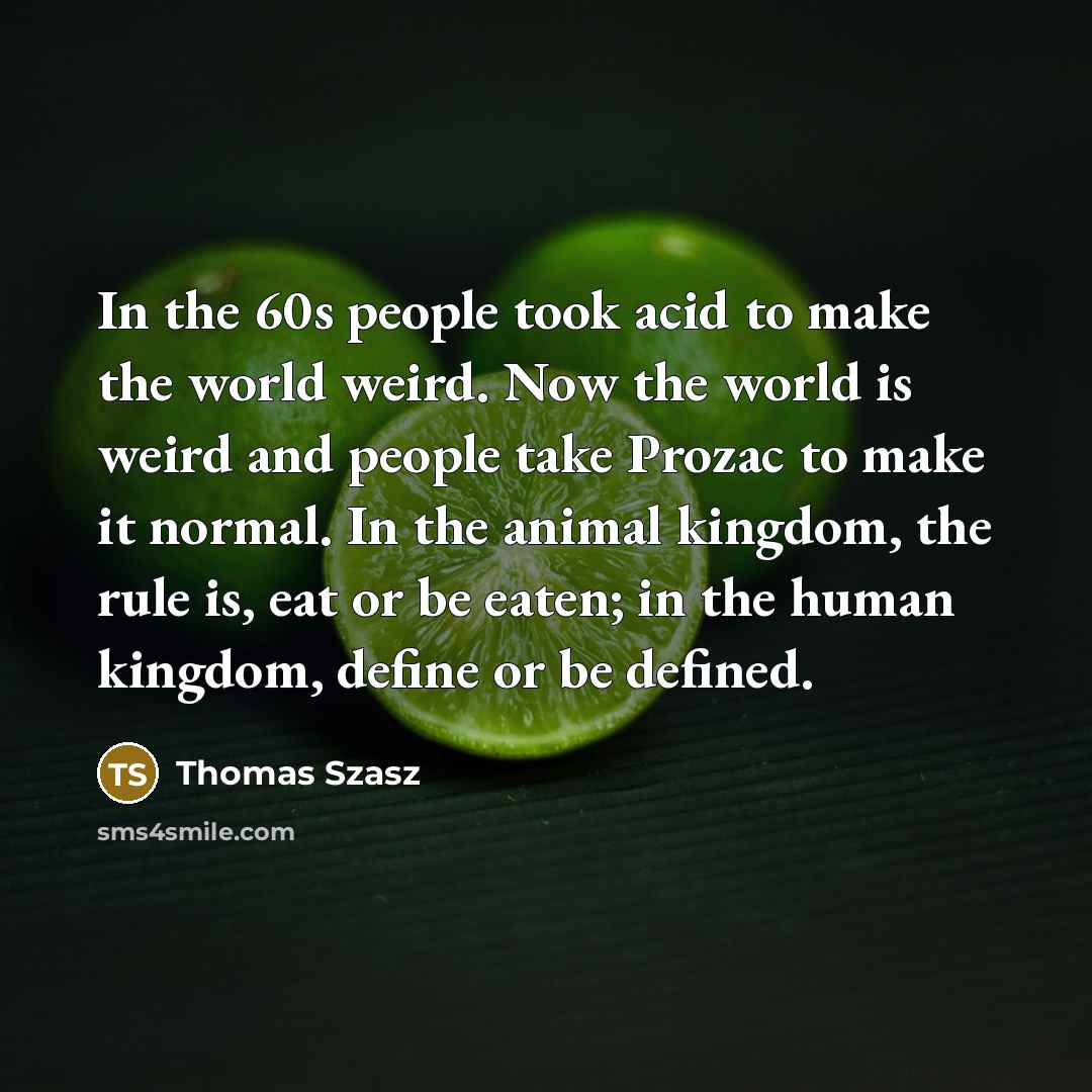 “In the 60s people took acid to make the world…” quote by Thomas Szasz