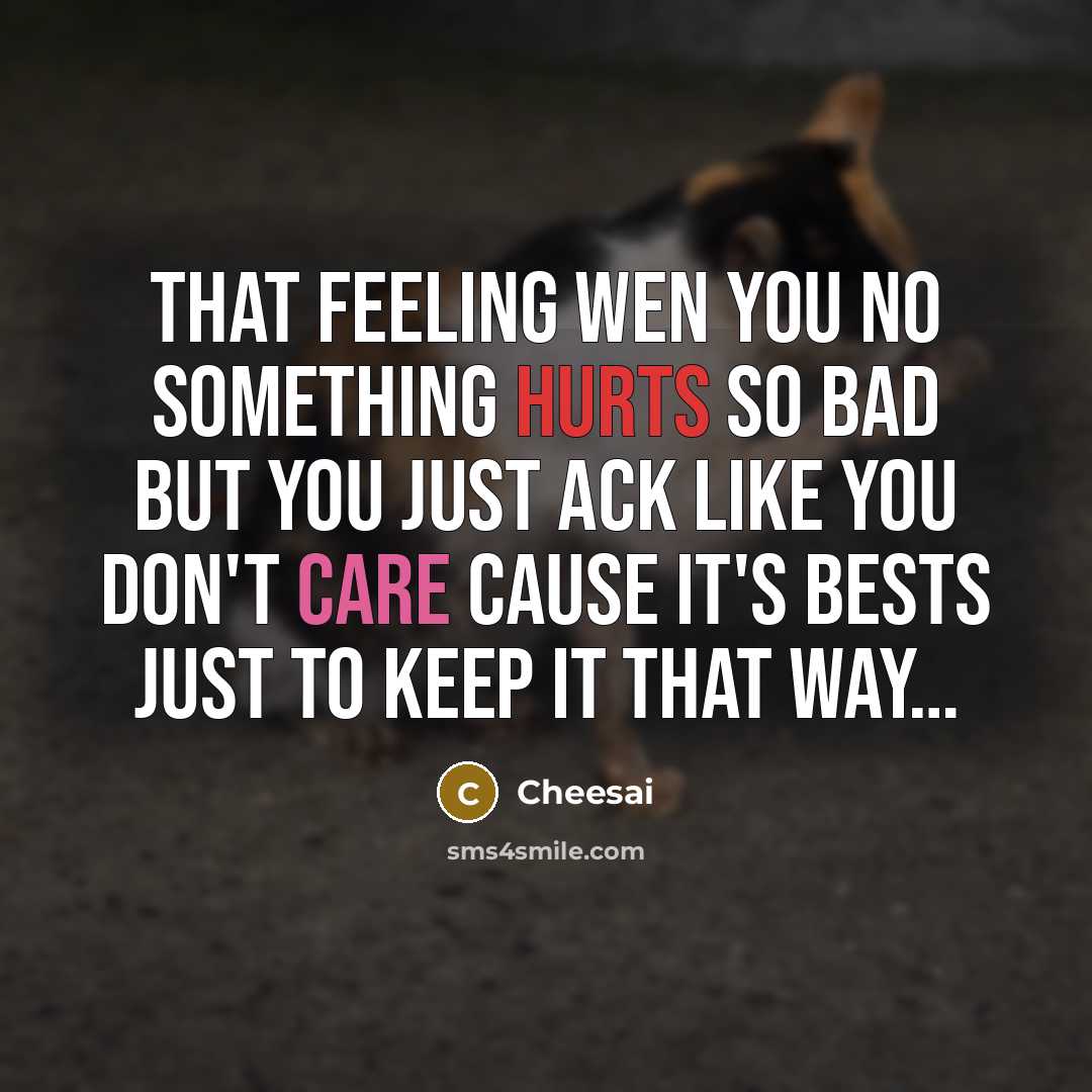 “That feeling wen you no something hurts so bad but you just ack like you don't care cause It's bests just to keep it that way…” quote by Cheesai