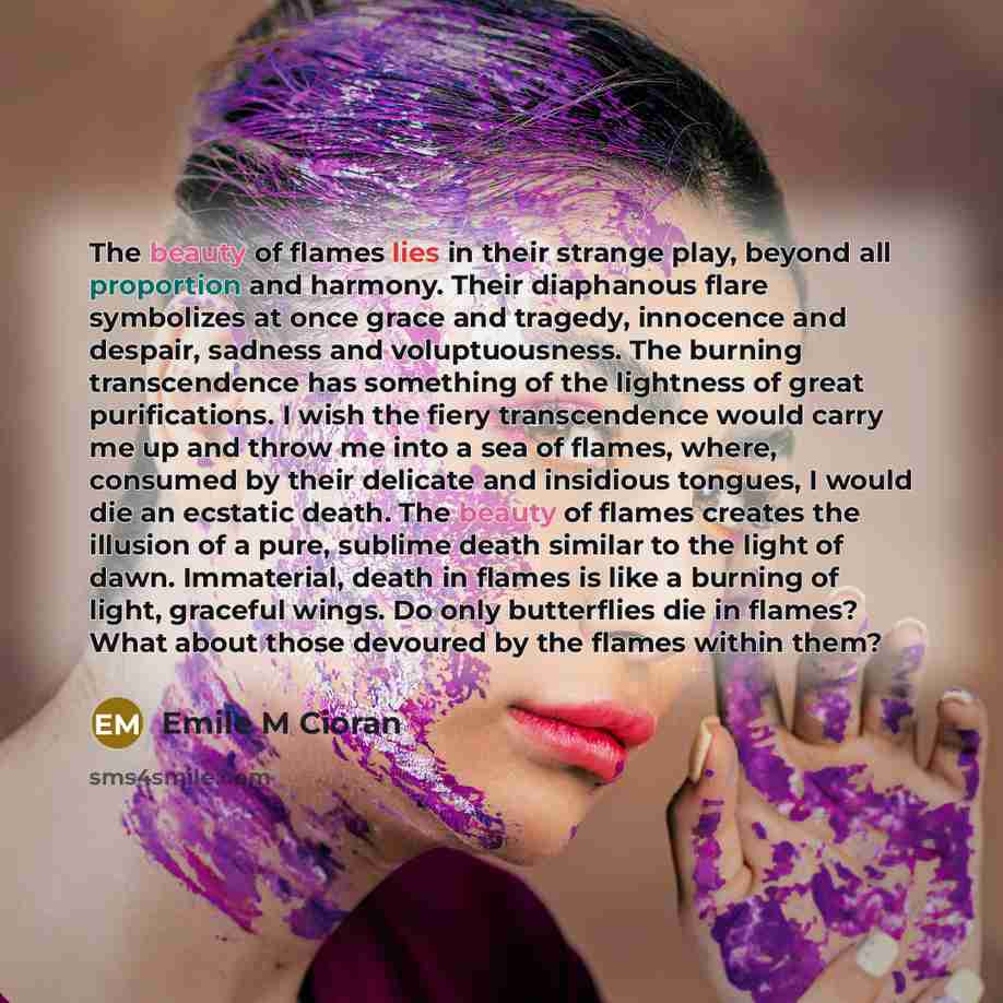“The beauty of flames lies in their strange play, beyond…” quote by Emile M Cioran